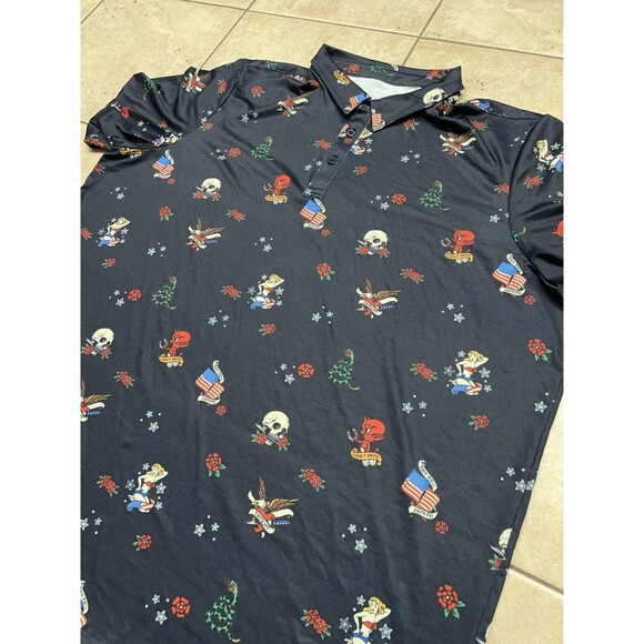 Grunt Style Shirt Mens 3XL Blue Golf Polo Patriotic July 4th America Skull AOP - Picture 1 of 8